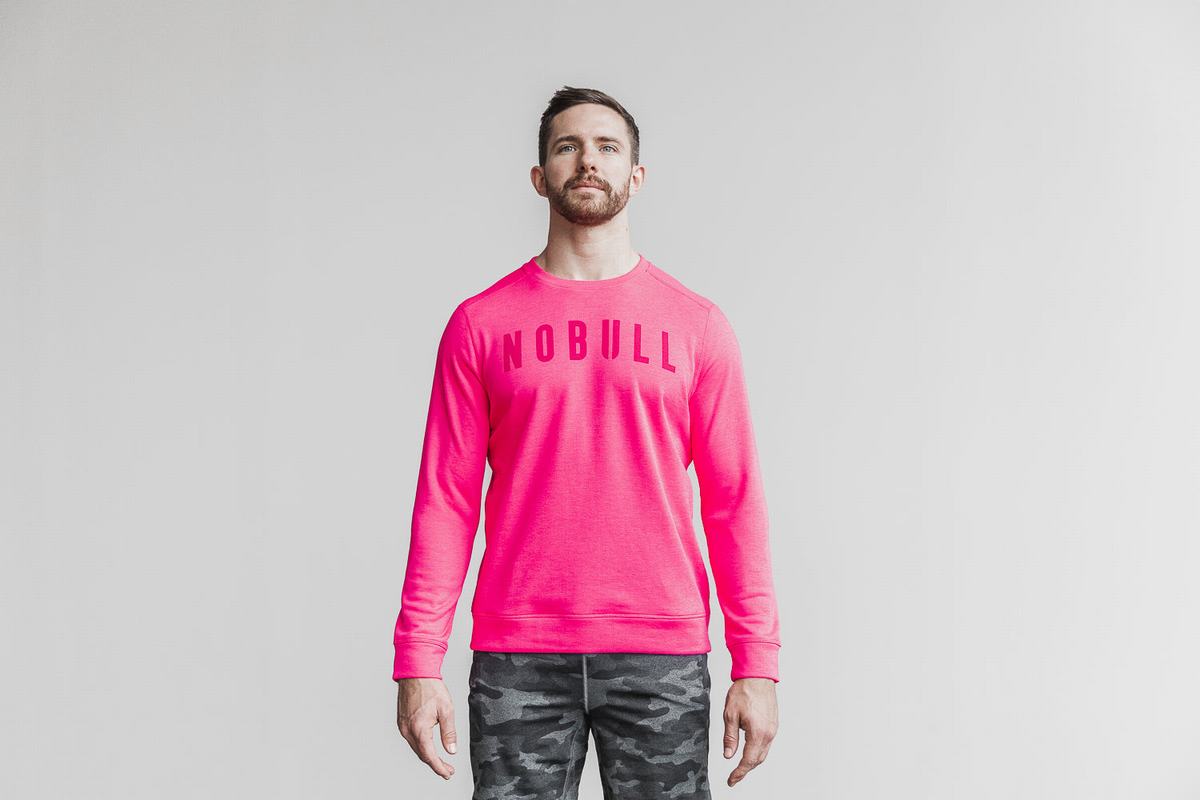 Nobull Crew Neon Men's Sweatshirts Pink | Australia (DE5947)